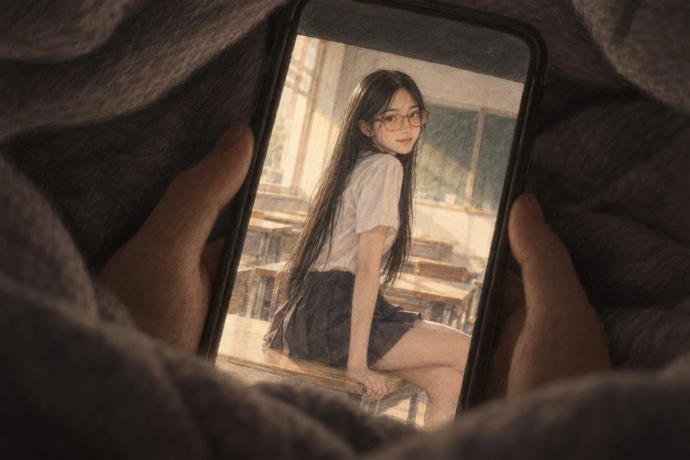 彩铅插画:照片里的她