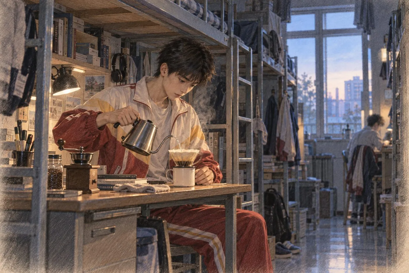 彩铅插画:六点五十的手冲