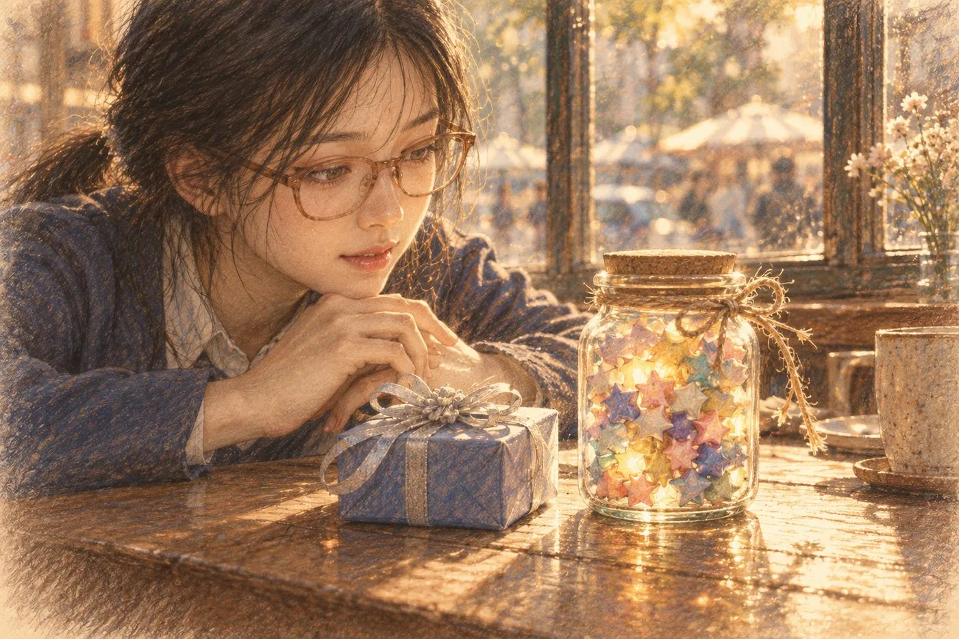 彩铅插画:两件礼物