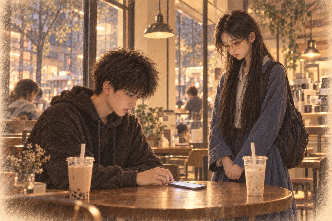 彩铅插画:站着的她