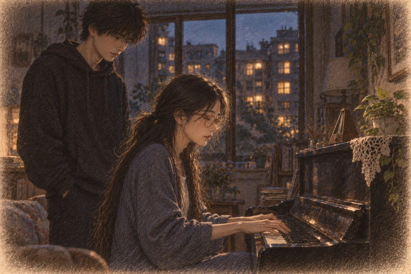 彩铅插画:天刚黑的《月光》