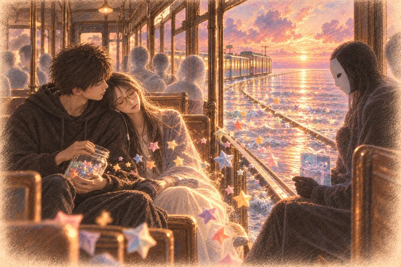 彩铅插画:梦三·海上电车